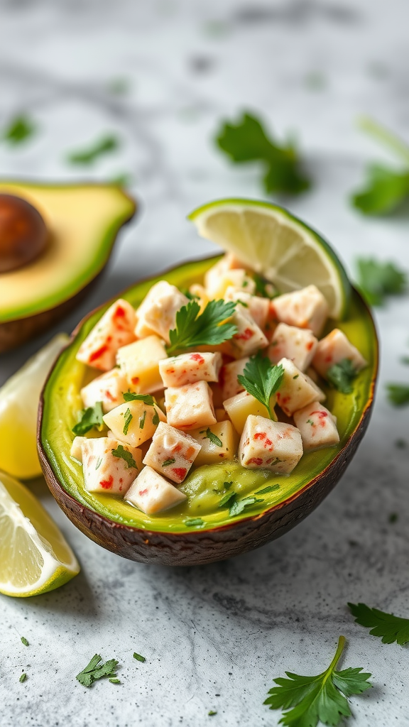 Avocado and tuna salad with lime and cilantro garnished