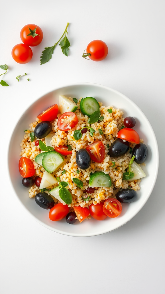 A bowl of Mediterranean Couscous Salad with fresh vegetables
