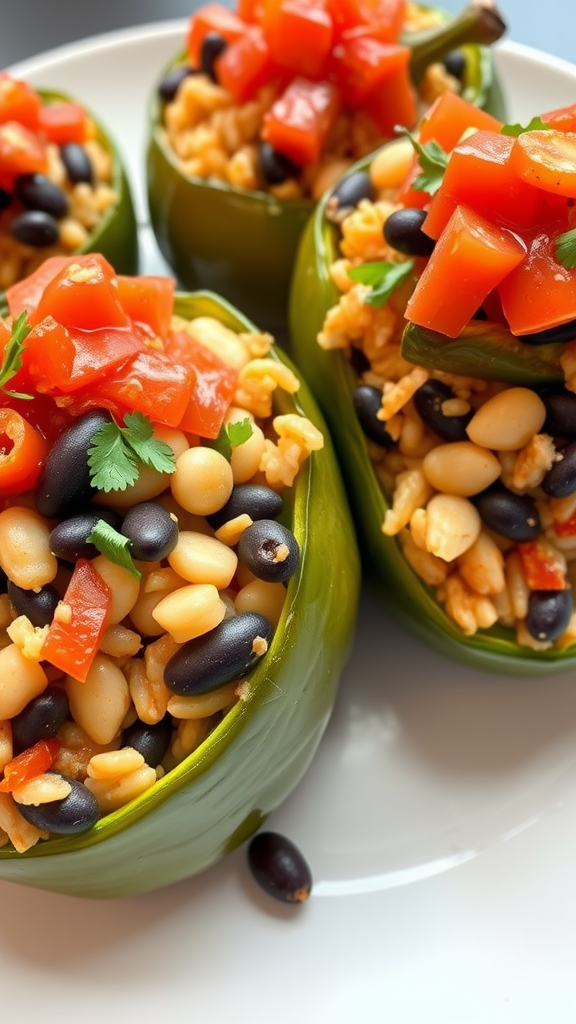 Healthy stuffed bell peppers filled with beans and rice