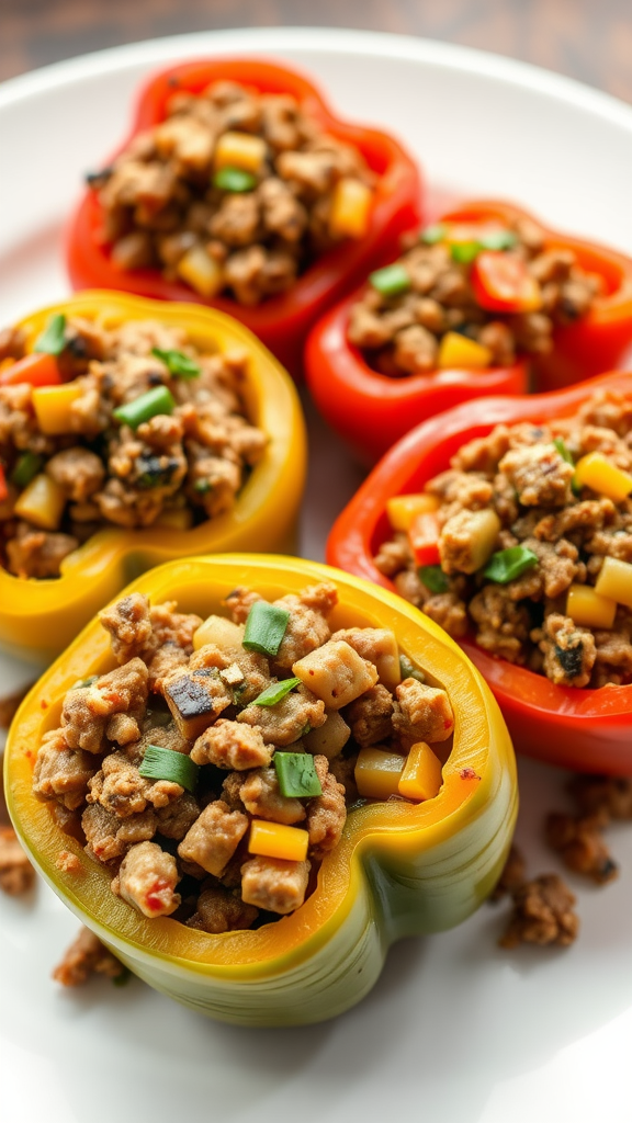 Stuffed bell peppers filled with ground beef and vegetables on a plate