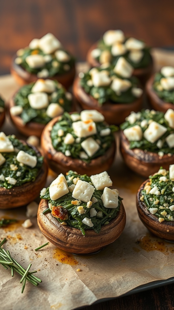 Baked Spinach and Feta Stuffed Mushrooms