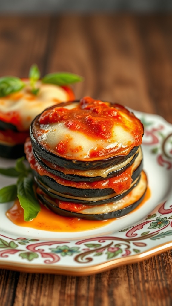 Eggplant Parmesan Stacks with marinara sauce and cheese