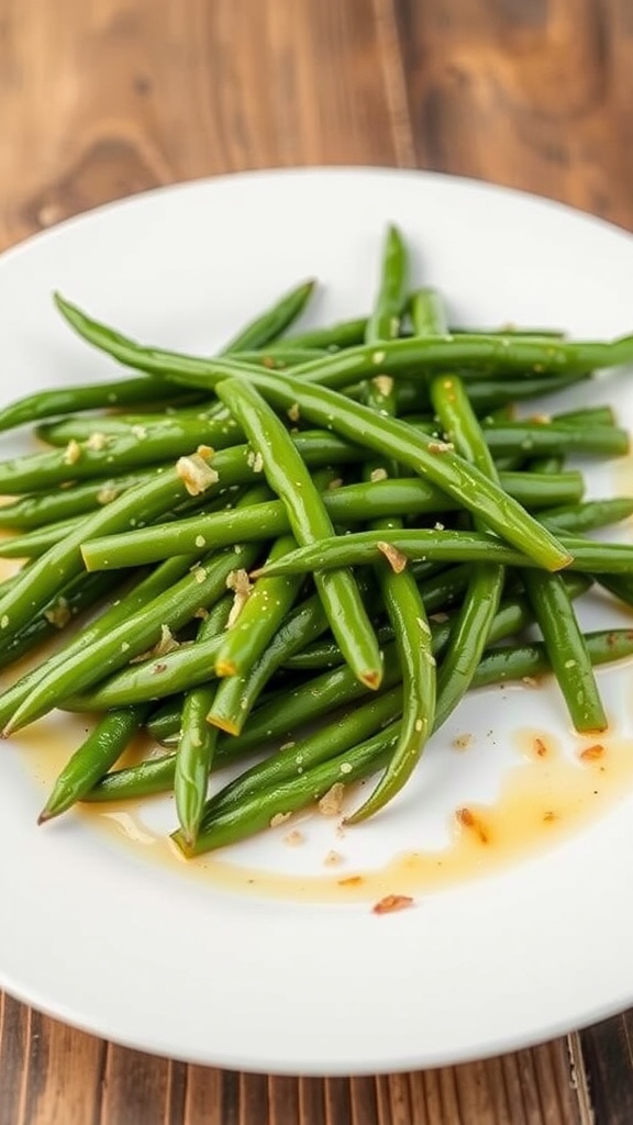 Garlic butter green beans on a plate