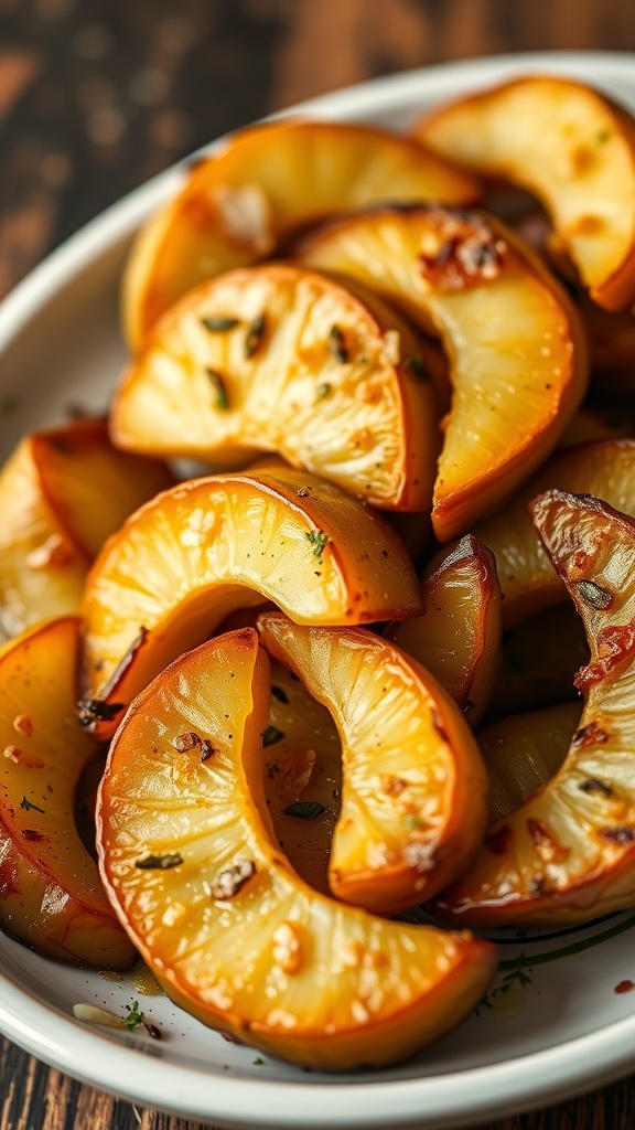 Deliciously roasted garlic turnips served on a plate.