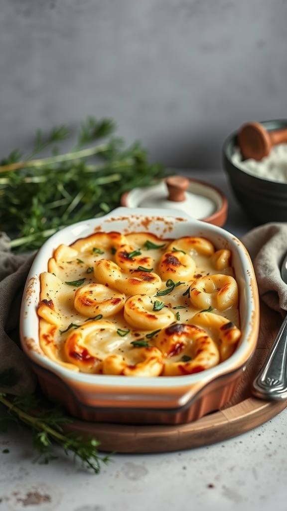 A deliciously baked fennel and leek gratin topped with golden cheese.